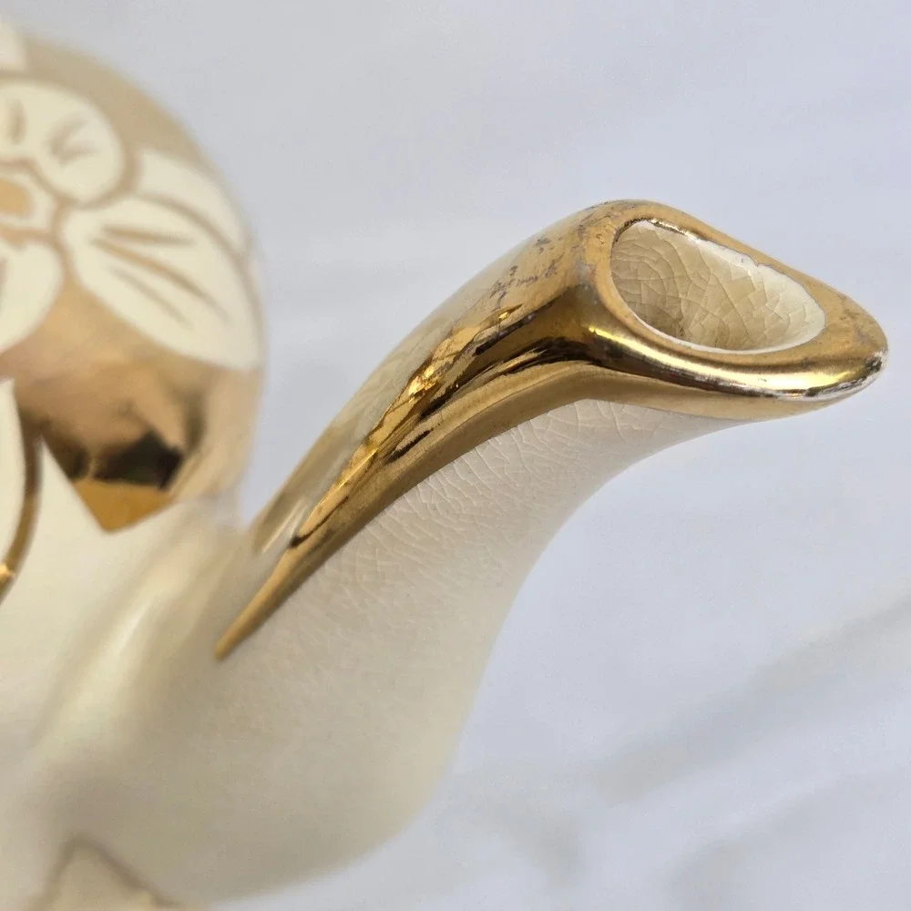 Price Bros Teapot Cream Gold Floral Design England 676 Vintage READ